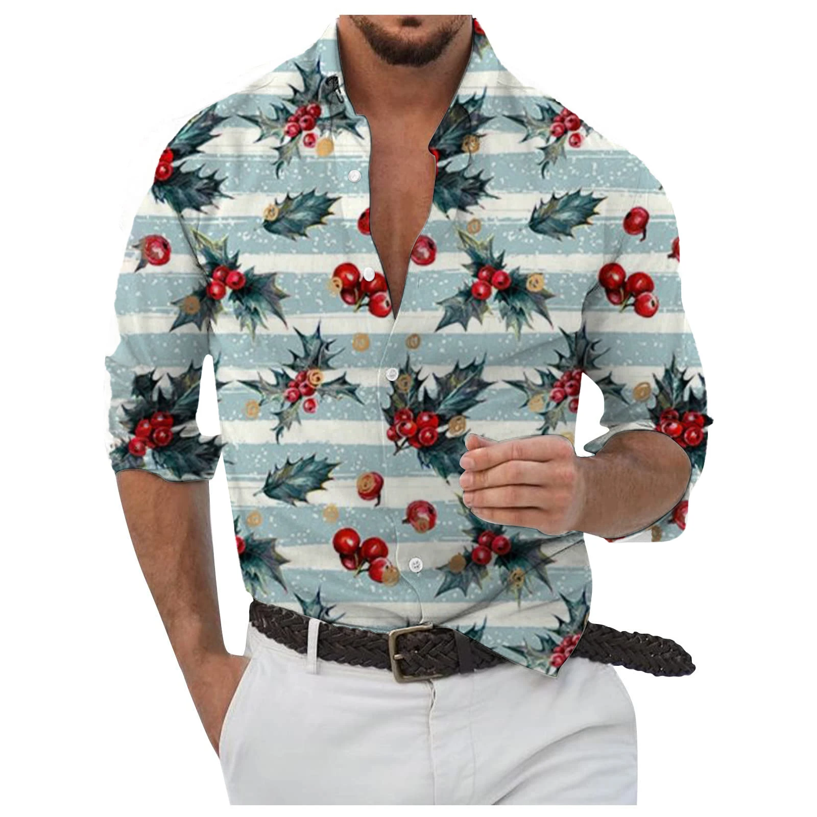 Мужская стильная рубашка с длинным рукавом в рождественском стиле - Фотография_5