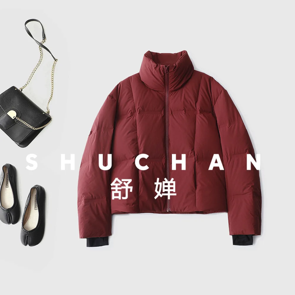 Короткая женская зимняя куртка на гусином пуху с воротником-стойкой - Фотография_6