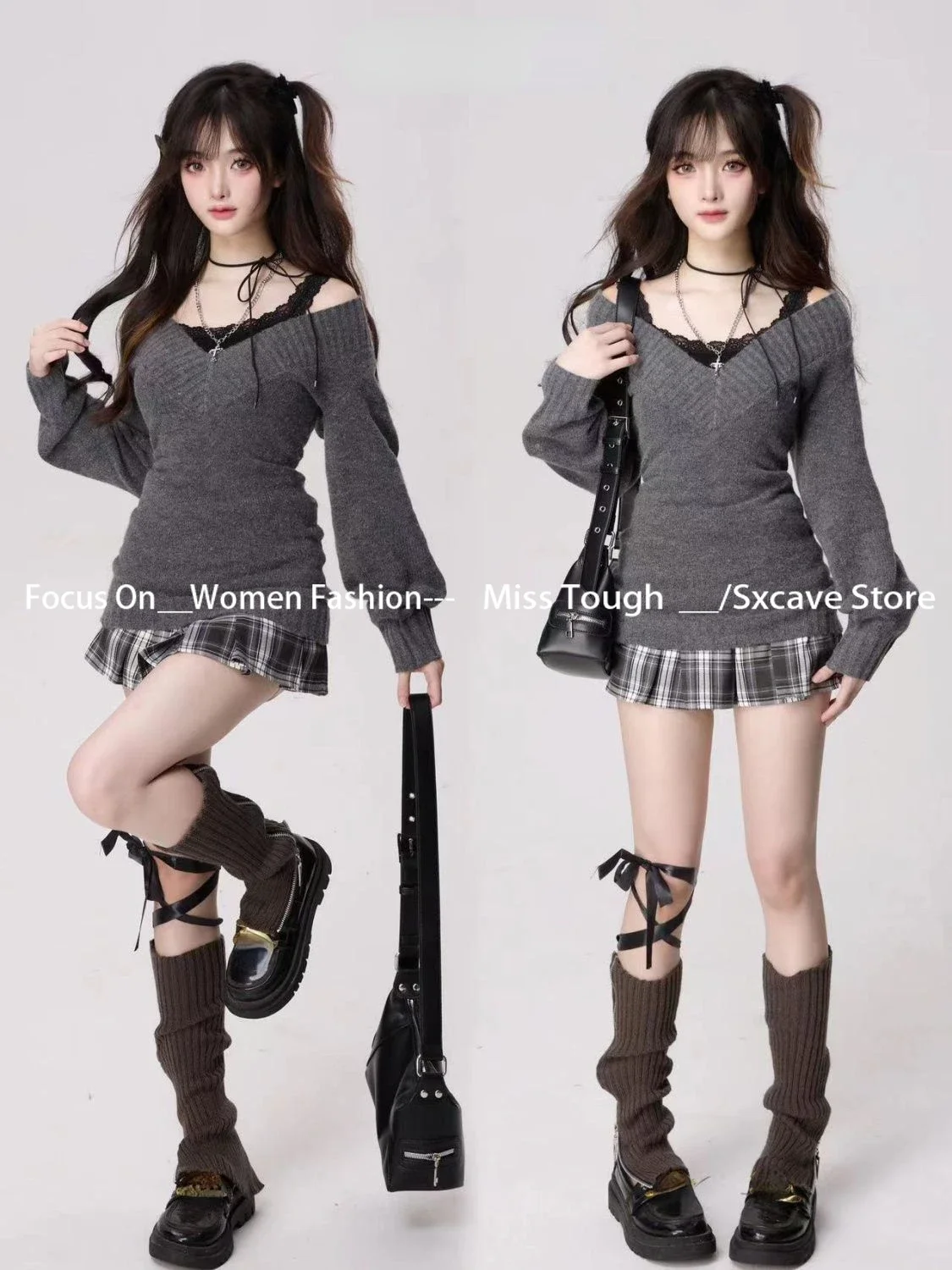 Женский трикотажный свитер с v-образным вырезом - Фотография_6