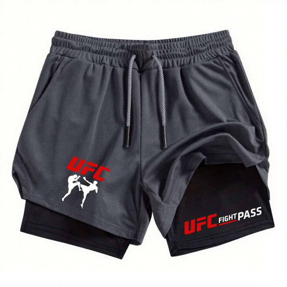 Мужские спортивные шорты 2-в-1 с логотипом ufc - Фотография_4