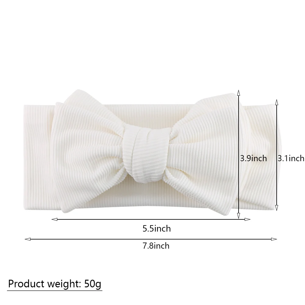 Однотонная ребристая хлопковая детская повязка на голову с большим бантом - Фотография_3