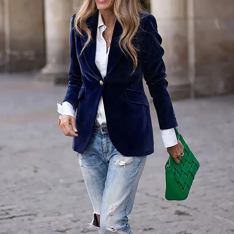 Женские повседневные однотонные короткие куртки с длинными рукавами - Фотография_2