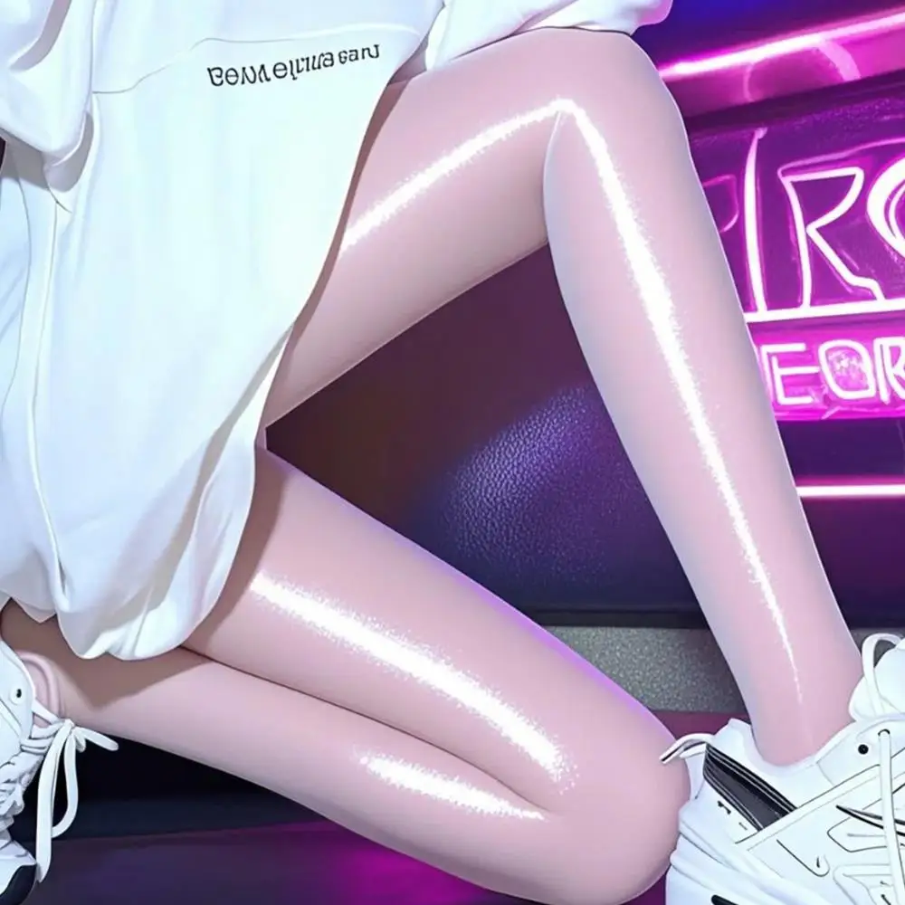 Горячие масляные блестящие чулки с высокой талией - Фотография_3