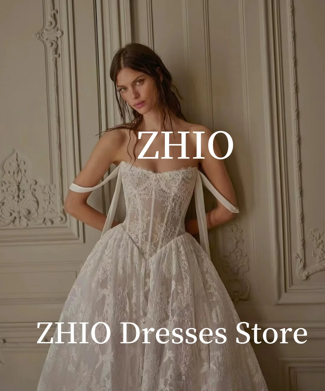 Zhio изысканное кружевное свадебное платье с открытыми плечами - Фотография_4