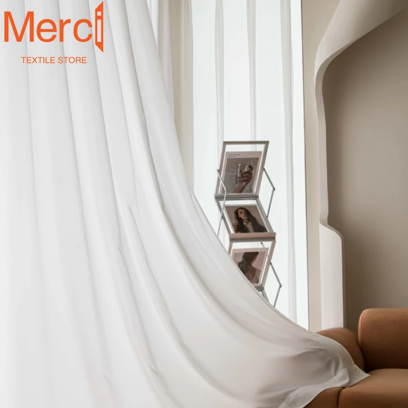 Роскошные шифоновые белые тюлевые белые прозрачные шторы для гостиной - Фотография_3