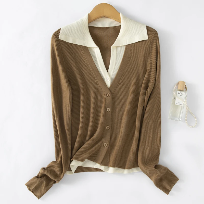 Камвольная тонкая шерстяная простая рабочая одежда с воротником-поло - Фотография_2