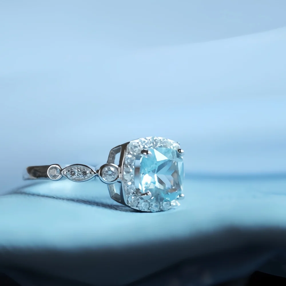 Роскошные обручальные кольца с небесно-голубым цирконием 7 мм для женщин