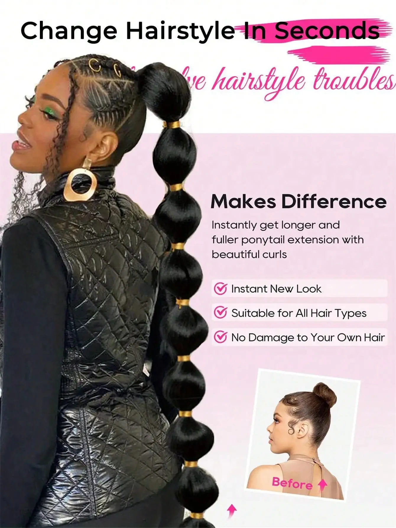 Bubble ponytail extension synthetic - Фотография_5
