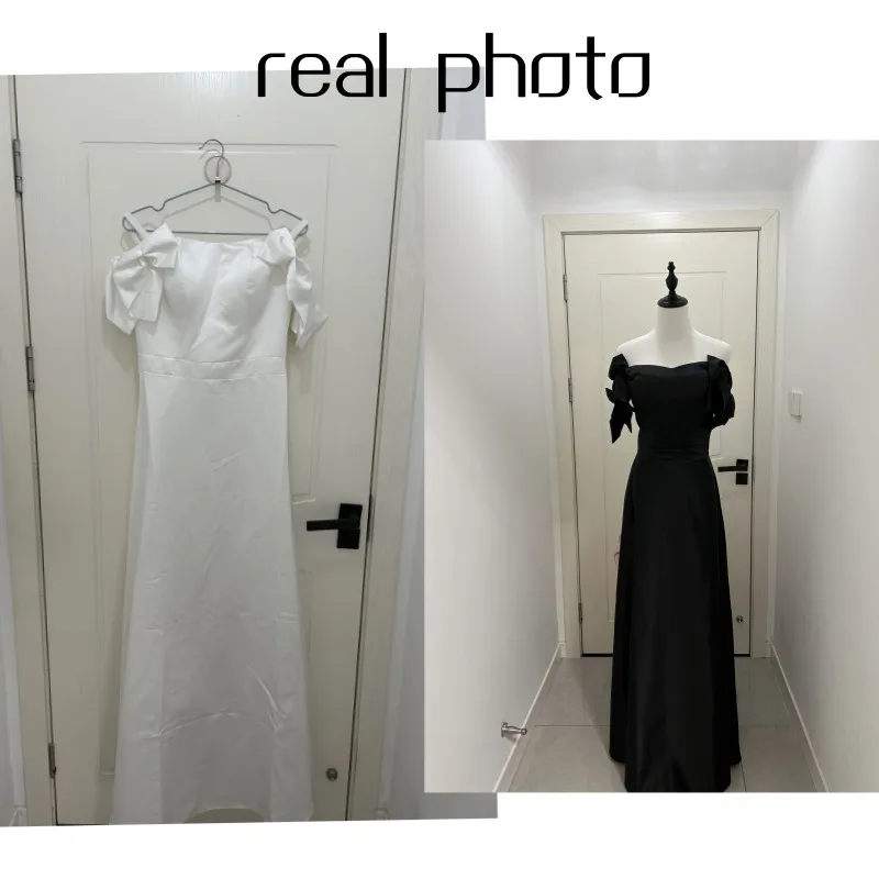 Платье свадебное атласное с бантом и открытыми плечами - Фотография_6