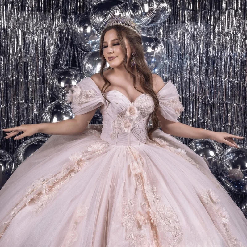 Светло-розовые блестящие платья quinceanera - Фотография_2