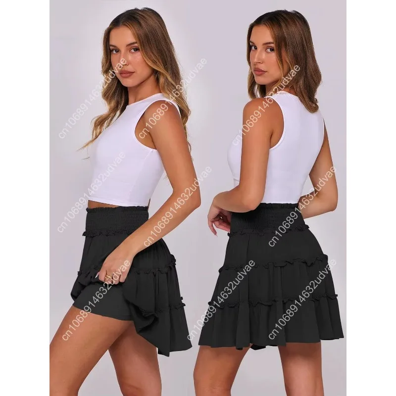 Caracilia женские летние струящиеся мини-юбки с высокой талией и рюшами - Фотография_4