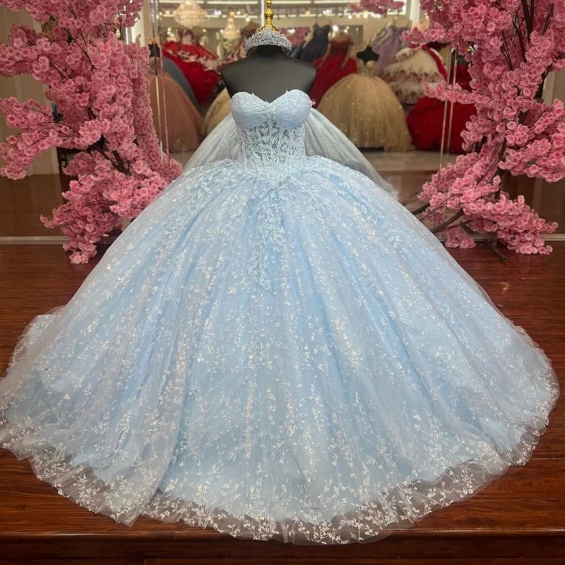 Блестящее бальное платье небесно-голубого цвета - Фотография_3