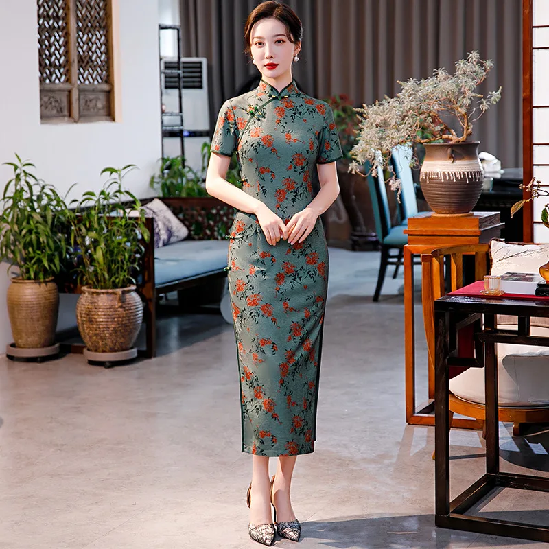 Китайский винтажный cheongsam темно-зеленый - Фотография_4