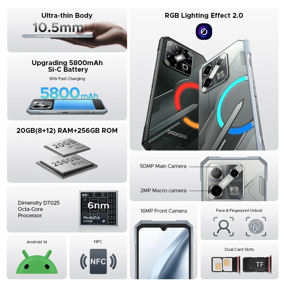 Мировая премьера doogee blade gt play 5g прочный телефон 20 гб 256 гб 6 - Фотография_2