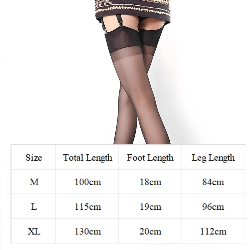 Очень длинные неэластичные нейлоновые чулки до бедра 100–130 см - Фотография_2