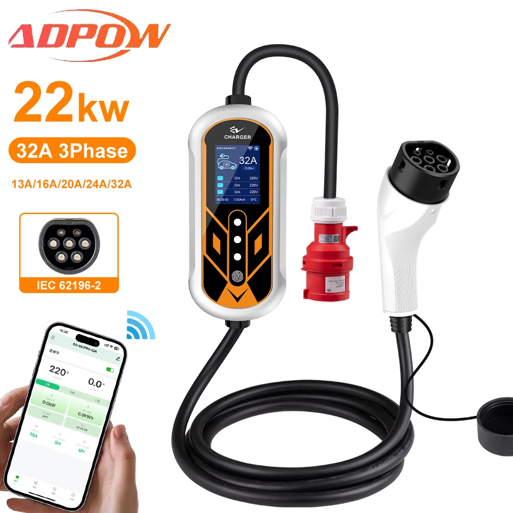Adpow портативные 32a type2 зарядные