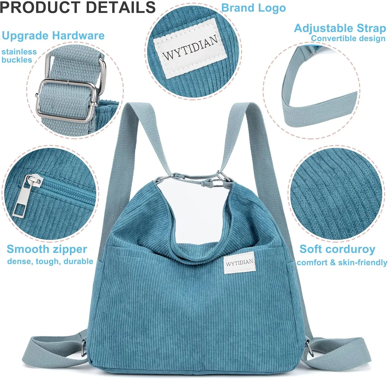 Вельветовый рюкзак-тоут сумка через плечо для женщин - Фотография_5