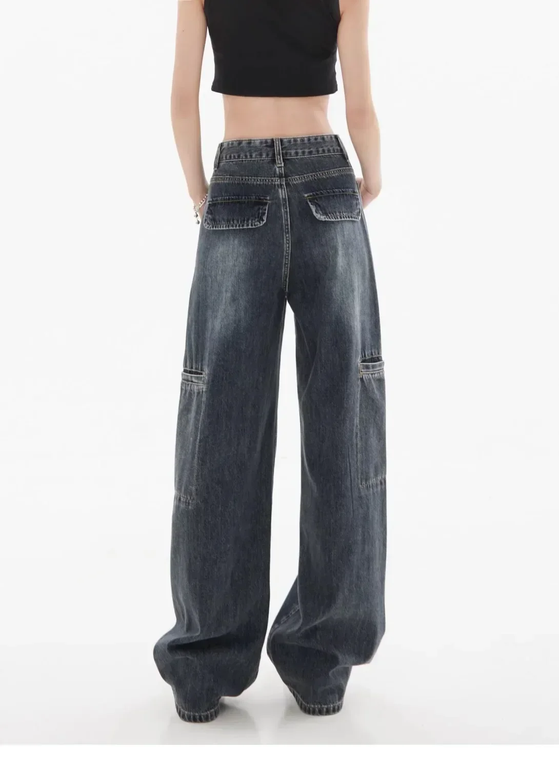 Свободные потертые джинсы-карго в стиле ретро - Фотография_6