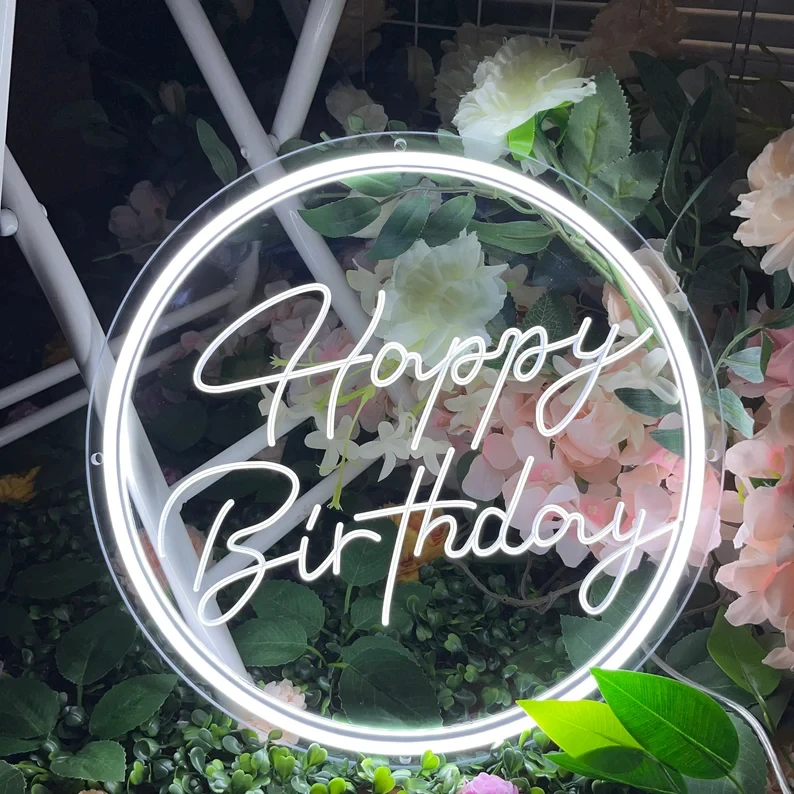 Неоновая вывеска с днем рождения для декора стен - Фотография_2