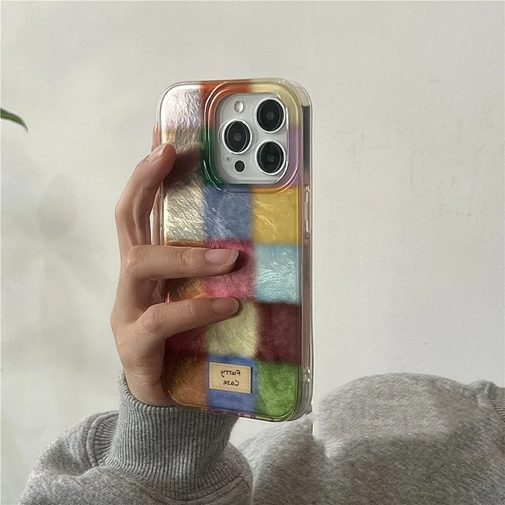Симпатичный клетчатый прозрачный чехол dopamine color block для iphone 17 - Фотография_4