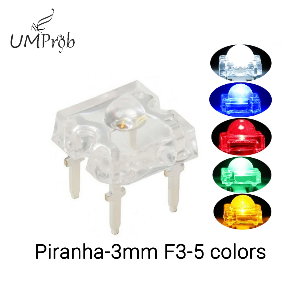 3 мм f3 piranha led белый красный