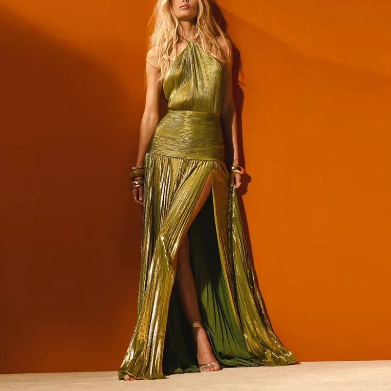 Vestido женское сексуальное плиссированное платье с завязками на шее