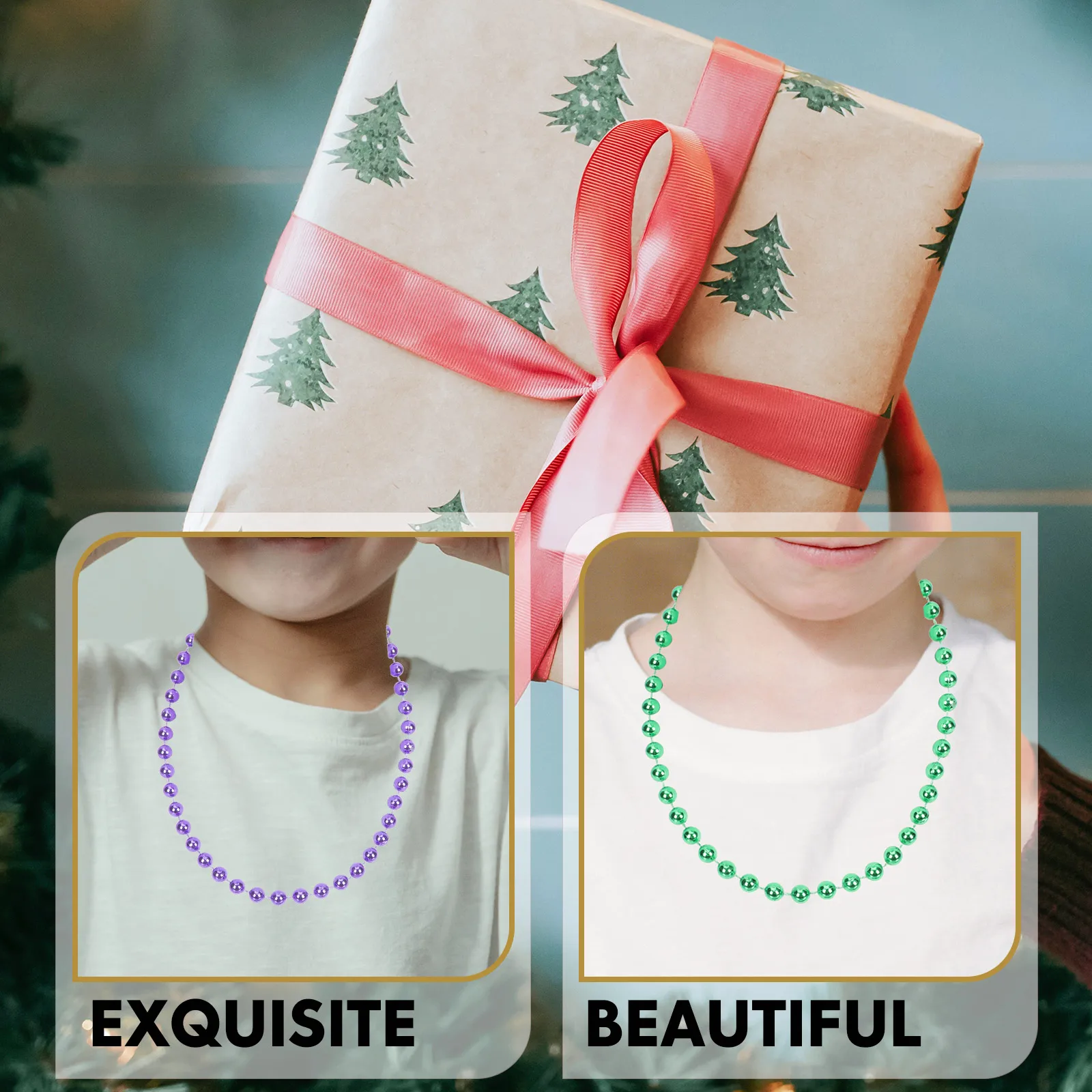 Ожерелье из бусин трехцветные зеленые - Фотография_3