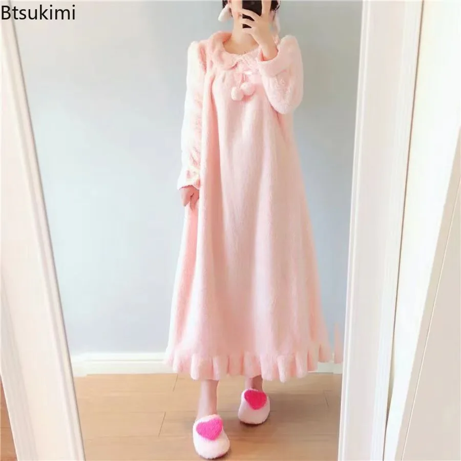 Женская толстая фланелевая ночная рубашка - Фотография_2