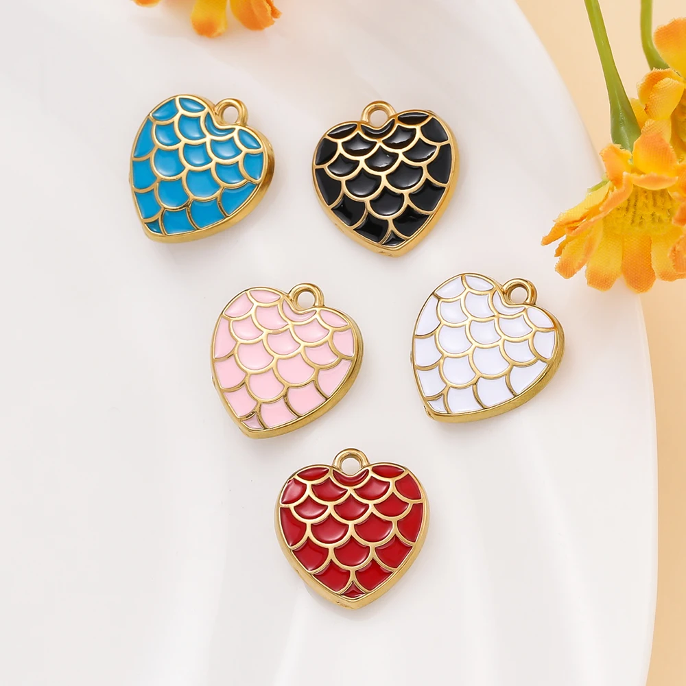 Красочные эмалированные подвески в форме сердца из нержавеющей стали - Фотография_3