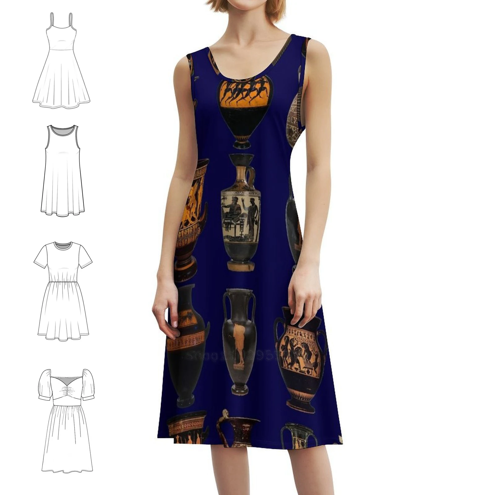 Богемное платье без рукавов с греческими урнами для женщин