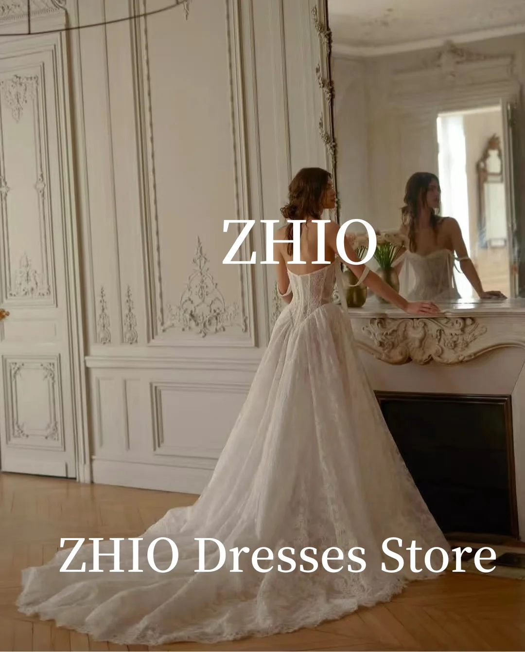 Zhio изысканное кружевное свадебное платье с открытыми плечами - Фотография_3