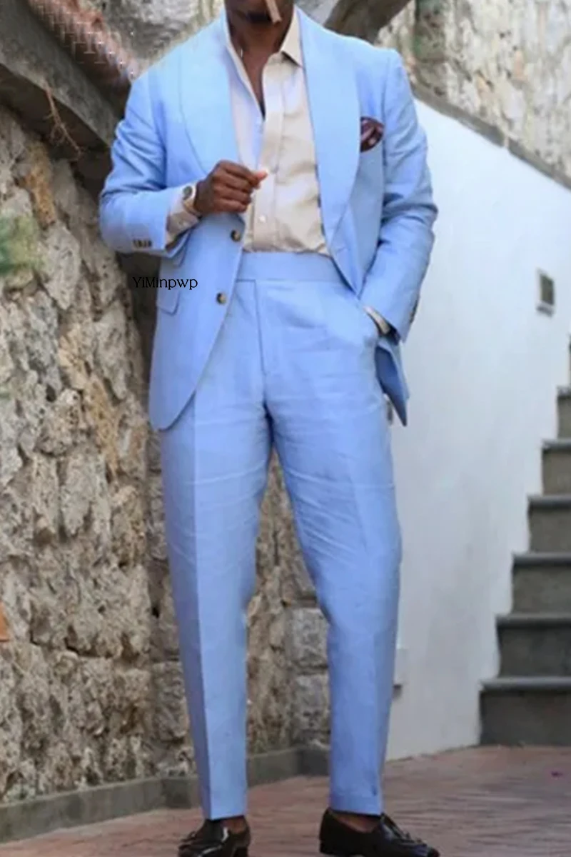 Yiminpwp небесно-голубые мужские костюмы - Фотография_4
