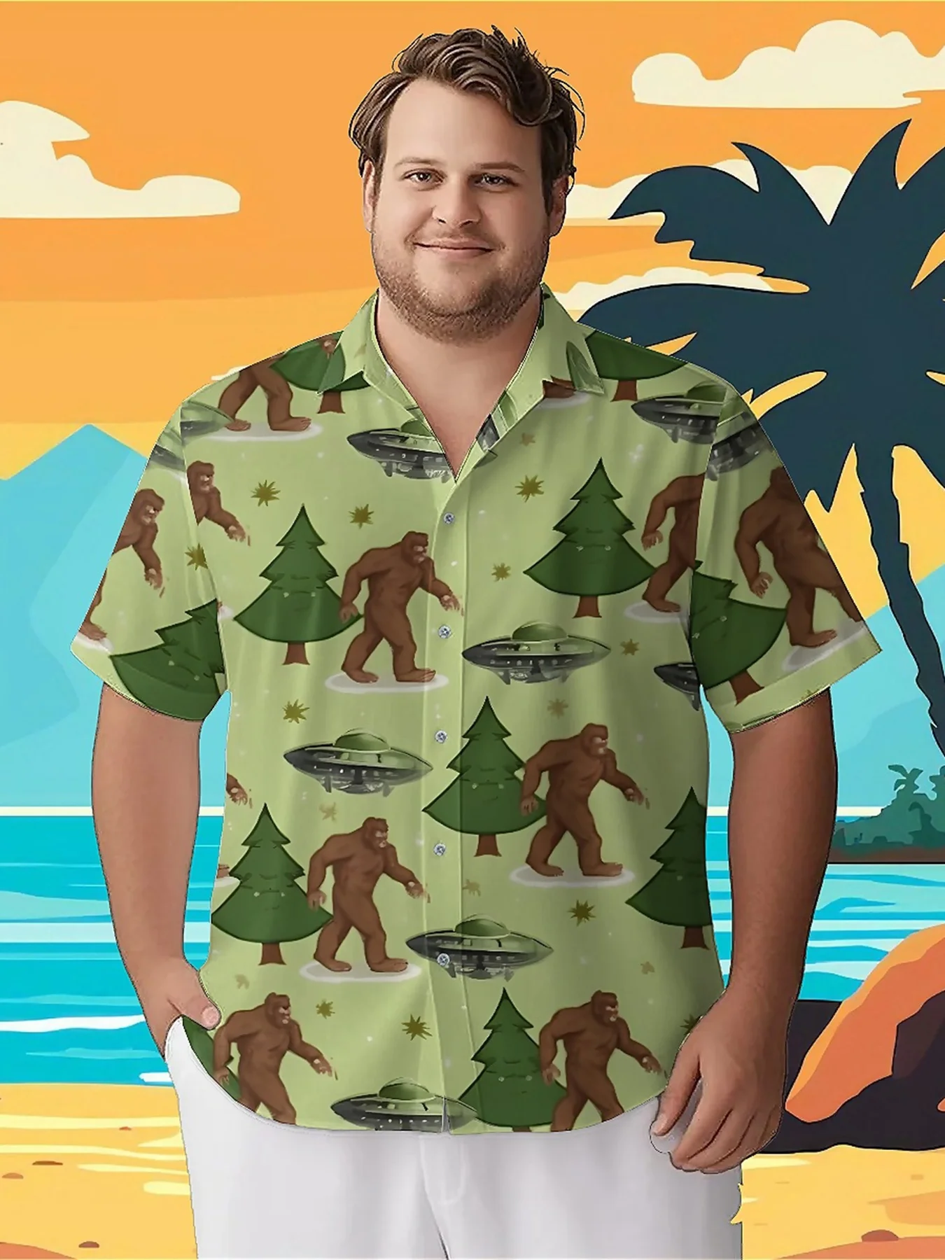 Мужские гавайские рубашки больших размеров с узором большой ноги и нло