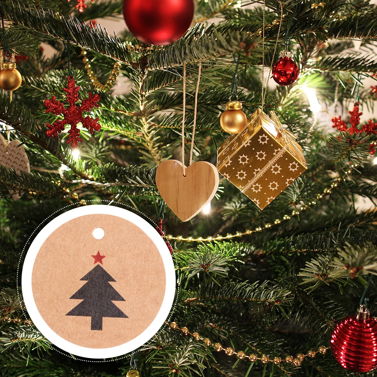 Круглые рождественские бумажные бирки с подвесным отверстием - Фотография_3