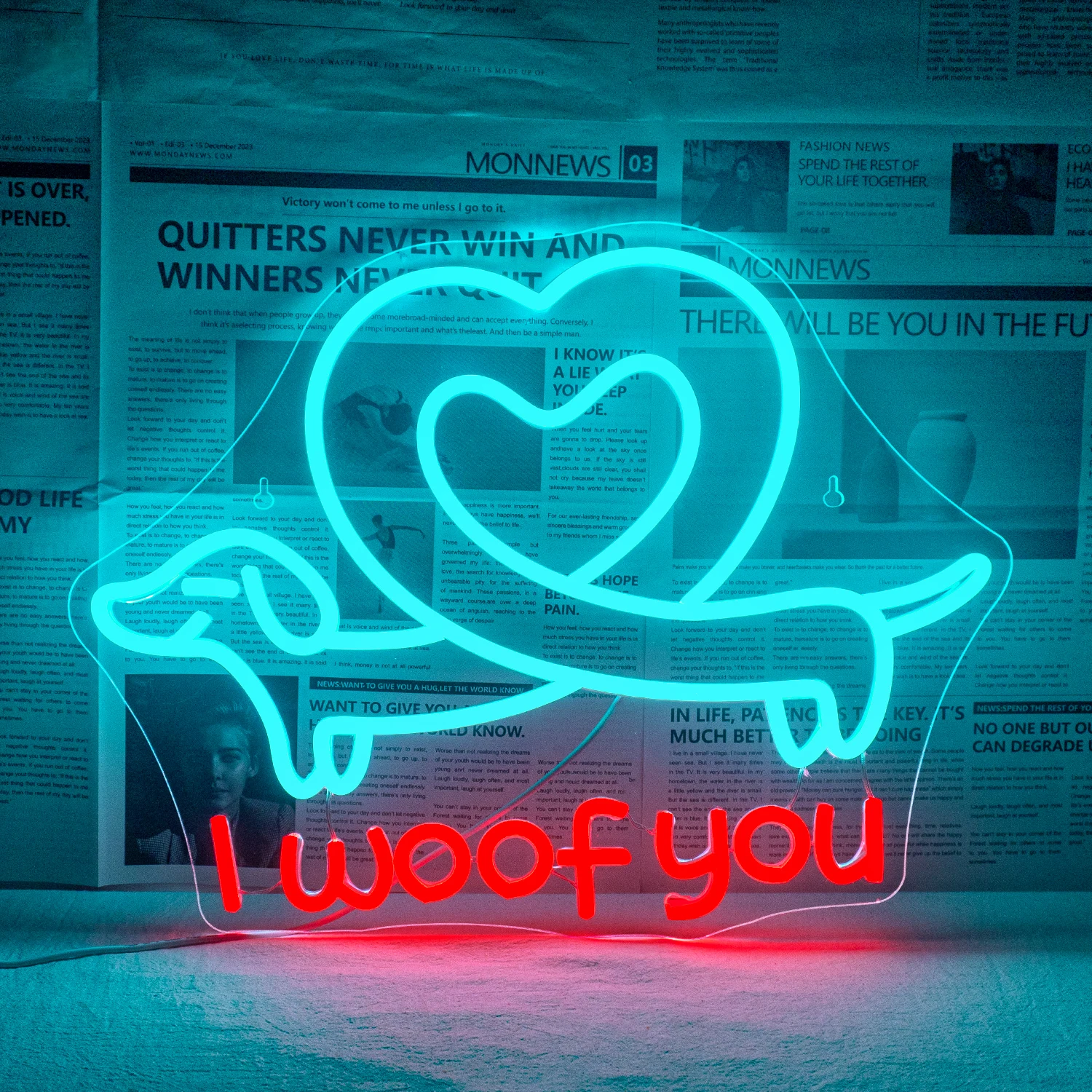 Любящая такса, неоновая вывеска i woof you