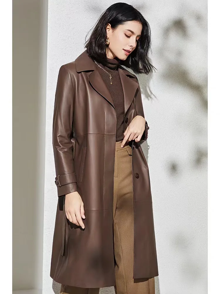 Женский стильный повседневный плащ средней длины из натуральной овчины - Фотография_2