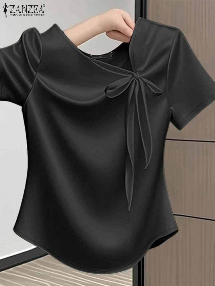 Zanzea, стильные атласные блузки с асимметричным вырезом - Фотография_4