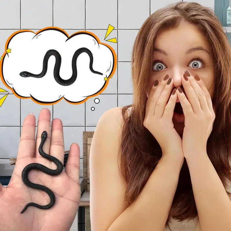 Черная поддельная резиновая змея для розыгрыша - Фотография_4