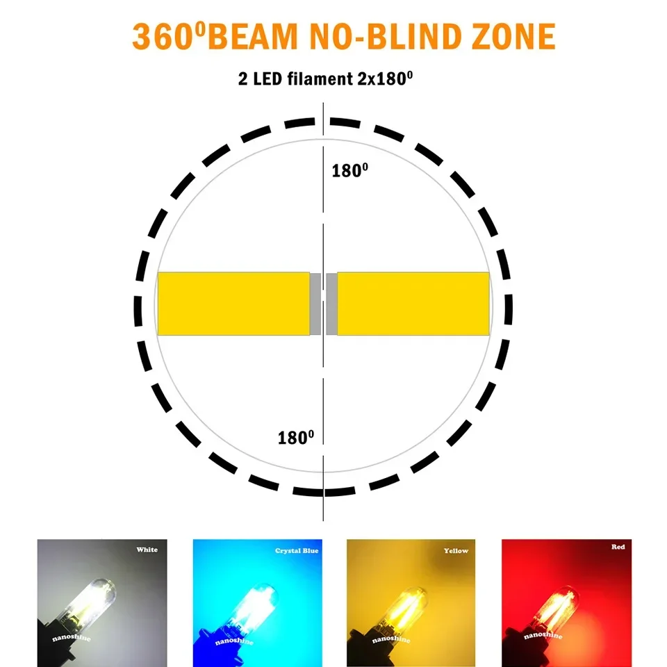 2x классическая светодиодная лампа w5w t10 накаливания cob glass - Фотография_2