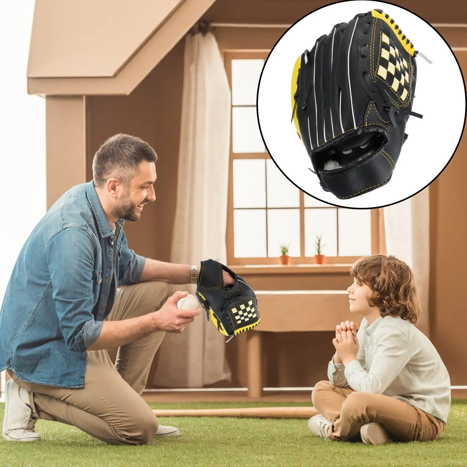 10,5-дюймовые желто-черные бейсбольные перчатки - Фотография_5