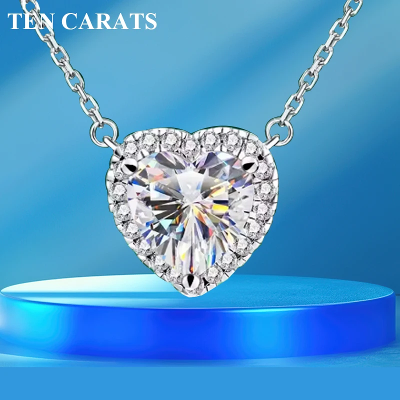 Ten carats серебряное платиновое ожерелье с муассанитом 1-2 карата