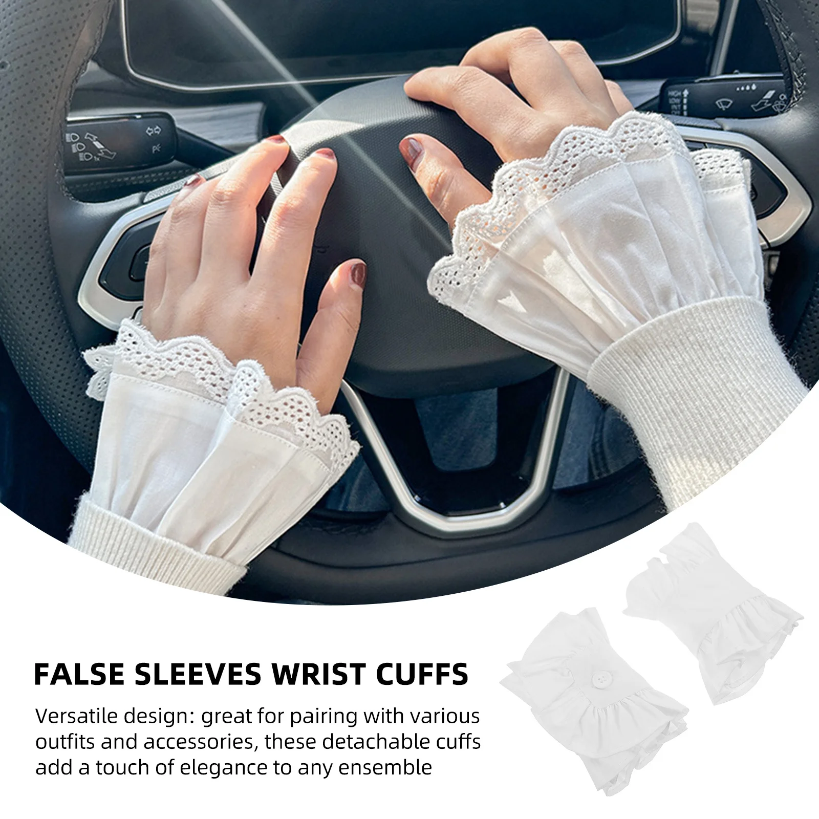 1 пара съемных клетчатых манжет с рюшами для женщин - Фотография_2