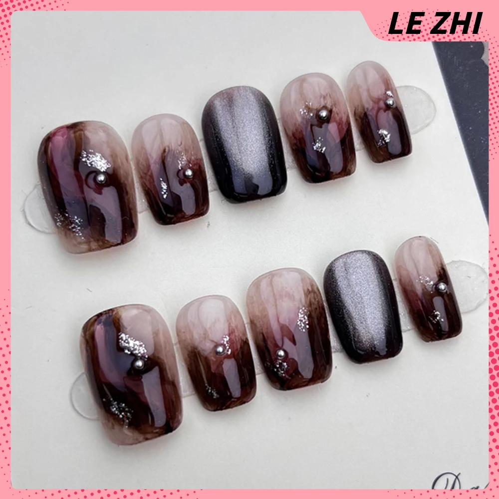 Милые короткие квадратные круглые носимые ногти ручной работы - Фотография_4