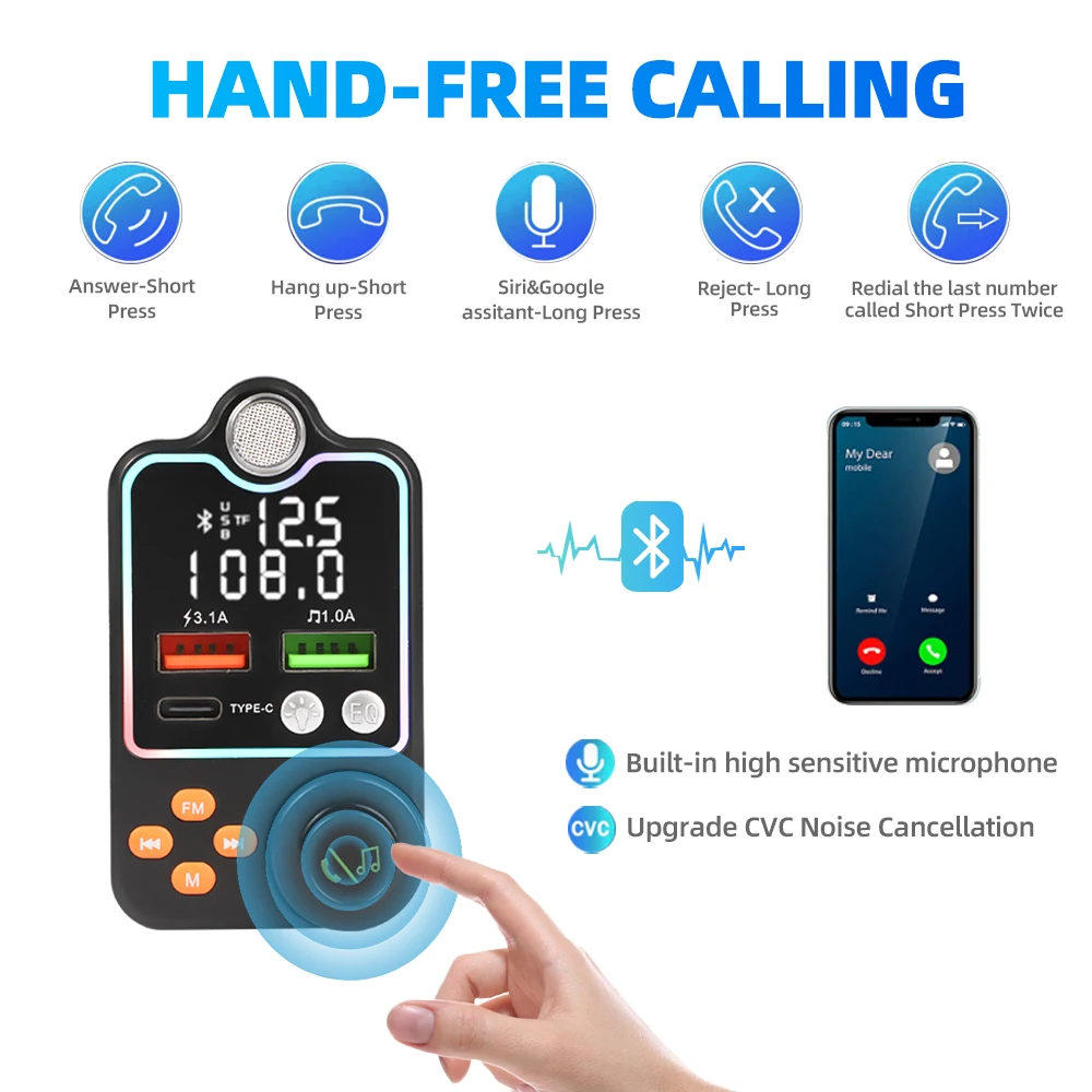 Автомобильный fm-передатчик bluetooth 5 - Фотография_5