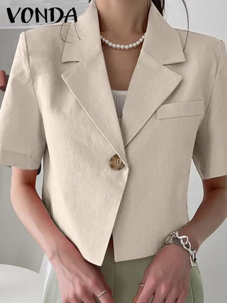 Vonda элегантный женский пиджак с коротким рукавом и воротником - Фотография_3