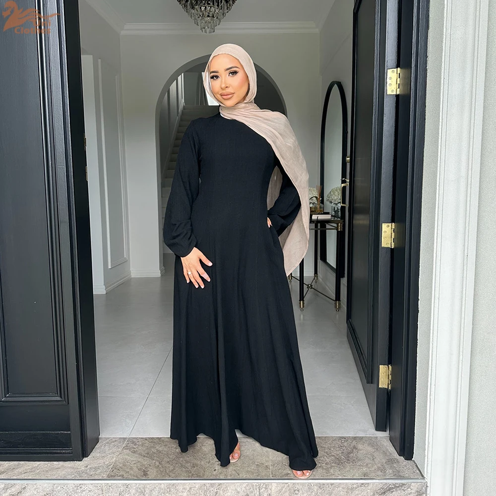 Мусульманское однотонное платье uni с поясом abayas dubai - Фотография_4