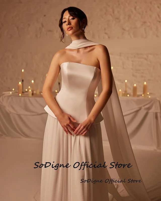 Свадебное платье трапециевидной формы без бретелек - Фотография_4