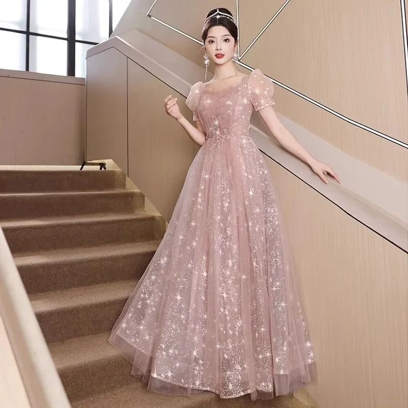 Летнее женское новое розовое вечернее платье