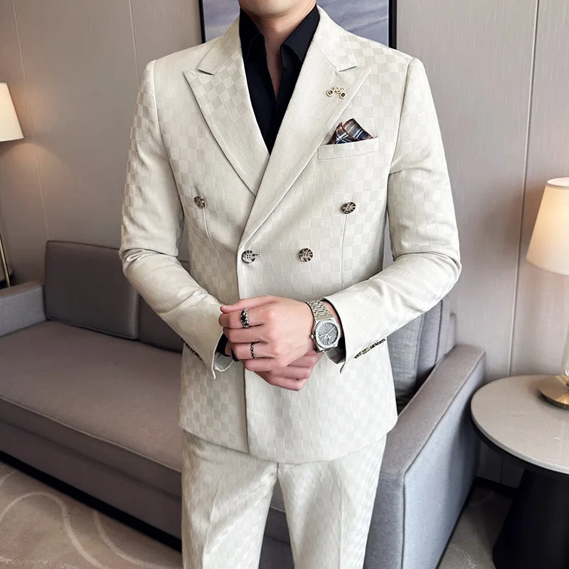 (куртка + брюки) роскошный клетчатый двубортный костюм из 2 предметов - Фотография_6