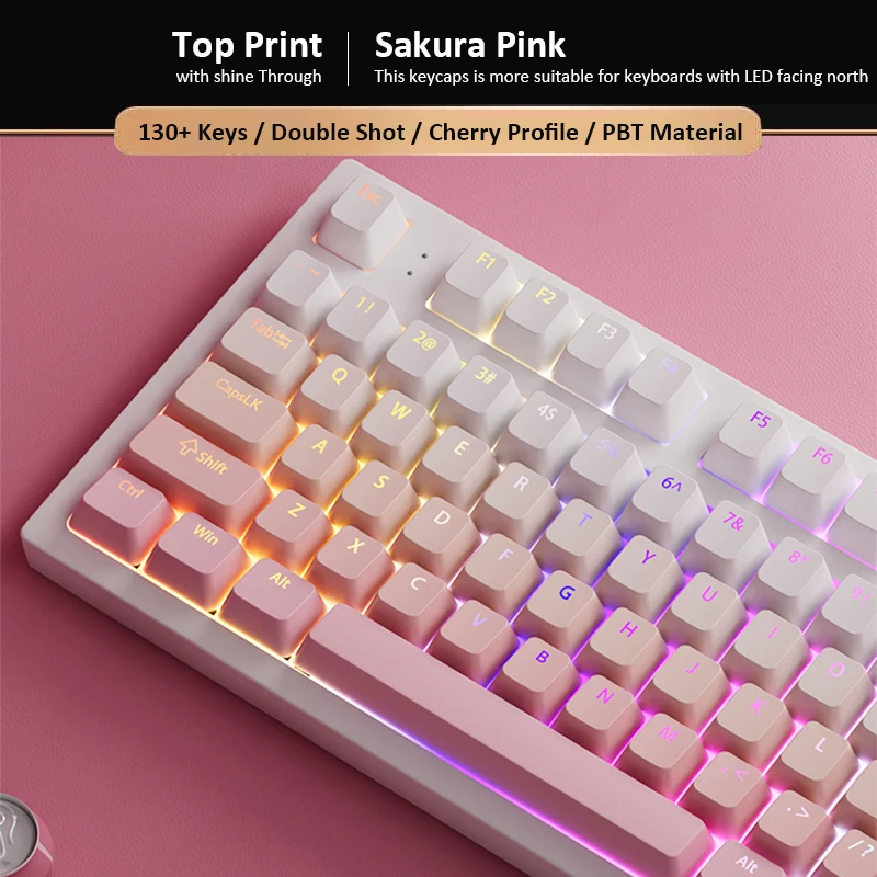 130-клавишные градиентные колпачки sakura pink shine through
